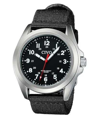 CIVO Reloj Hombre de Pulsera Negro: Nylon Analógico Clasico - Relojes Deportivos Militares para Hombre con Números Grand