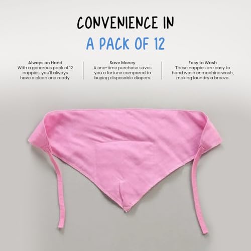 Image of Nappy for New Born Baby - Set of 12 Pcs /Cotton Cloth Langot for Babies, 0-6 Months, Double Layer Nappies, V Shaped, Washable and Reusable, Pack of 12