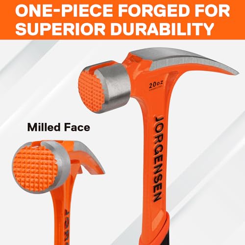 Jorgensen 20 oz Straight Claw Hammer with Magnetic Nail Holder, Rip Claw Hammer with Milled Face & Shock Reduction Grip, Heavy Duty One-piece Forged Hammer - Thumbnail 3