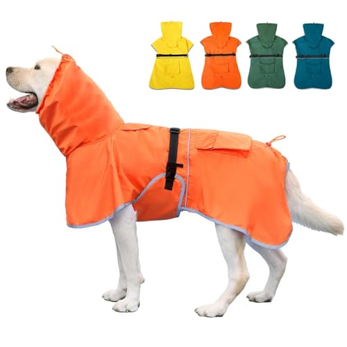 KOOGAL Waterproof Dog Raincoat, Adjustable Hooded Slicker Poncho, Reflective Rain Jacket for Medium Large Dogs (Orange, 7XL)