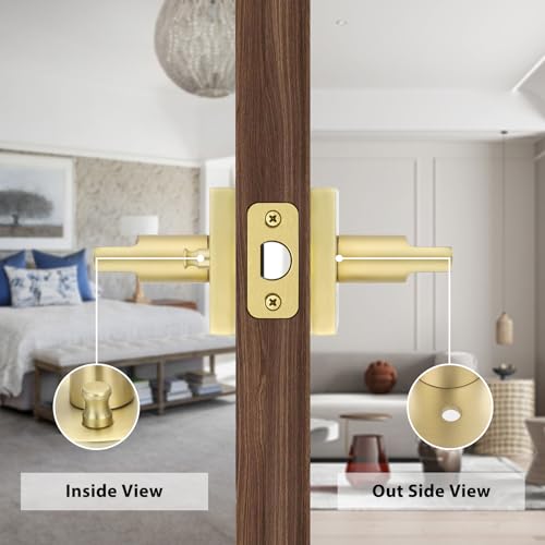 Haidms Gold Door Handle Interior, Brushed Bass Privacy Lever Door Handle For Bathroom thumb #5