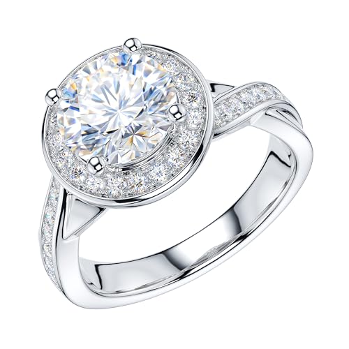 THELANDA 2CT Genuine Moissanite or Simulated Diamond Crossover Shank 12mm Diameter Large Halo Promise Engagement Ring2