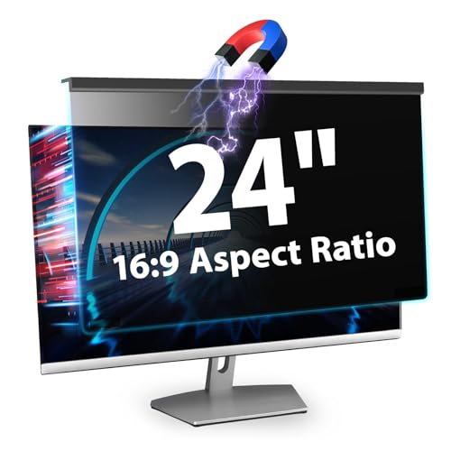 VERPONITY Magnetic Computer Privacy Screen 24 Inch, Aesthetic 9H Hardness Hanging Privacy Screen for Computer Monitor with Anti-Blue Light Coating, Removable Magnetic Monitor Privacy Screen