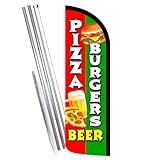 Vista Products Pizza Burgers & Beer Premium Windless Feather Banner Flag Kit (Flag, Pole, & Ground Mt)
