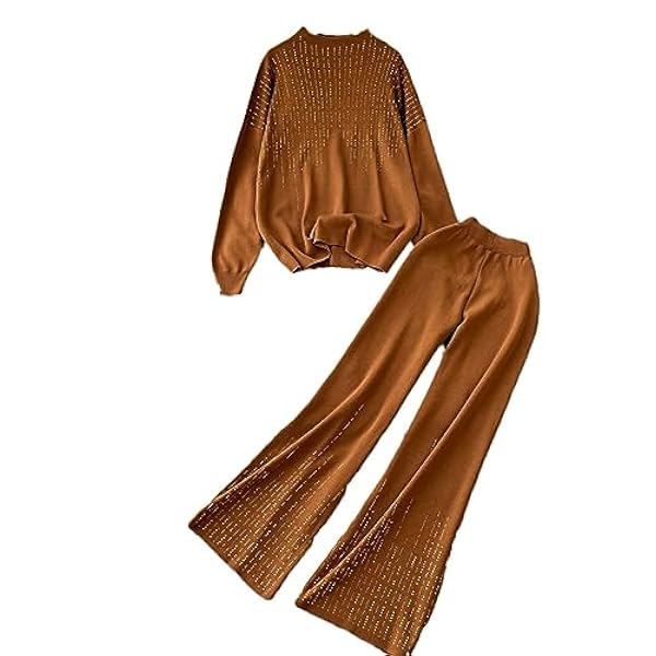 DUOTCYELE Set di Completi Maglione Lavorato A Maglia da Donna - Completo Invernale Lavorato A Maglia da Donna Caldo Abito Lavorato A Maglia Sciolto con Perline Design da Donna Pullover con Scollo A