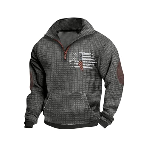 Big and Tall Tshirts Shirts for Men Graphic Quarter Zip Waffle Sweatshirt No Hood Fashion Long Sleeve Pullover