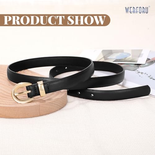 WERFORU Women Leather Belt for Jeans Pants Thin Belts for Women Fashion Waist Belt with Gold Buckle-4