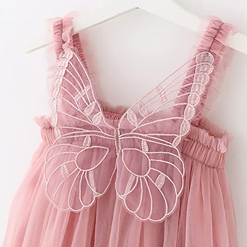 Tulle Tutu Dress for Baby Girls, Toddler Sleeveless Butterfly Layered Tutu Princess Dresses 1st Birthday Cake Smash Outfit Wedding Baptism Casual Summer Sundress for Photography Pink 4-5 Years