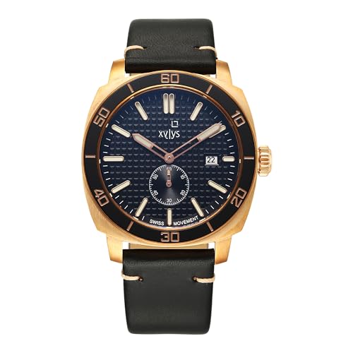 Image of Xylys Patina Quartz Analog Black Dial Black Leather Strap Watch for Men