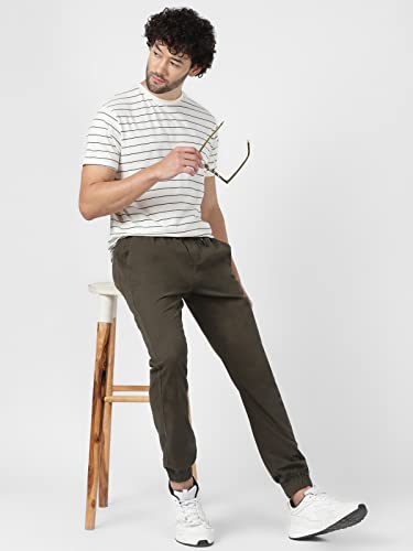 Image of UrbanMark Men 100% Cotton Stretchable Slim Fit Chinos Casual Pants with Drawstring Waist