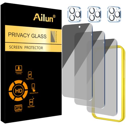 Ailun 3Pack Privacy Screen Protector for iPhone 15 Pro [6.1 inch]+3Pack Camera Lens Protector with...