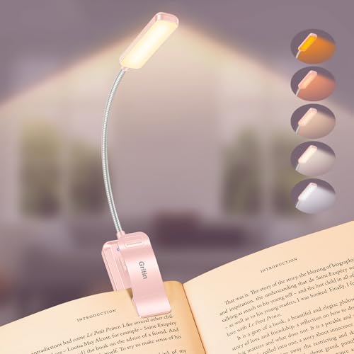 Gritin 30 LED Luz de Lectura Recargable, Luz Lectura Libros Cama con 2 Modo Iluminación & 5 Niveles Brillo y 5 Temperaturas Color, Atenuación Continua, Modo Memoria, 360° Flexible Lampara de Libro