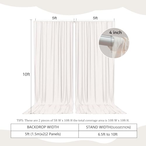 Image of 2 Panels Ivory White Backdrop Curtain, 10 x 10 Feet Polyester Background Curtains for Parties, Weddings, Baby Showers, Halloween, Christmas, Birthday Party Photoshoot Backdrop Curtains Decorations