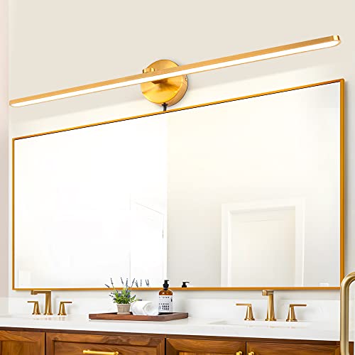 Mantolite Led Vanity Lighting Fixtures, 32 Inch Wall Mounted Plug In Light Fixtures, Bathroom Over Mirror Lamp Modern Home Bedside Wall Picture Lamps Sconces,18W 3000K Brass Make-Up Mirror Front Lamp #TOP6