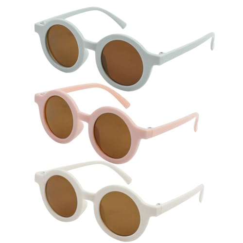 3Pcs Kids Sunglasses Round Sunglasses Colorful Glasses Baby Sunglasses Children Sunglasses Retro UV 400 for Girls Boys Toddlers Outdoor Sport Beach Party Photo Props Beach Party Pink White Blue