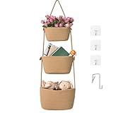 Hängende Aufbewahrungskörbe, 3-stöckig, über der Tür, Wandkörbe aus Baumwolle, abnehmbare Hängetürkorb mit 4 Haken, Organizer für Kinderzimmer, Schlafzimmer, Wohnzimmer, Badezimmer