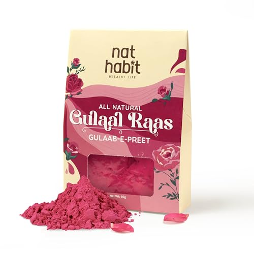 Nat Habit Gulaab-e-Preet Pink Gulal (Pink), Natural Organic Holi Colors, Safe for Kids, Toxin Free, Chemical Free, No Artificial Fragrance (Pack of 1, 50 gm)