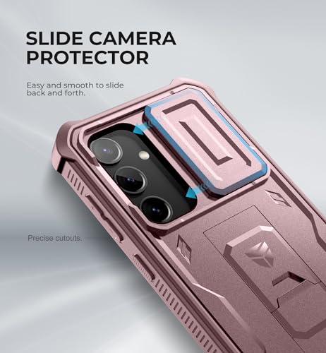 Image of Dexnor for Samsung Galaxy S24 Case with Built-in Slide Camera Cover & Screen Protector & Kickstand, Heavy-Duty Shockproof Rugged Case Full-Body Bumper Protective Cover for Galaxy S24 (2024),Peony Pink
