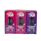 Pack de 3 cartouches réutilisables  compatible avec Batterie rechargeable (sans nicotine ni tabac) (Fraise Framboise, Dragon Litchi, Myrtille Framboise)