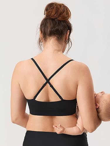 MOMANDA Ribbed Nursing Bras for Breastfeeding Support Maternity Sports Bra Wireless Seamless Sleep Bralettes3