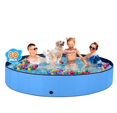 Jecoo Dog Pool for Large Dogs Kiddie Pool Hard Plastic Foldable Dog Bathing Tub Portable Outside Kids Swimming for Pets and Dogs Outdoor Backyard