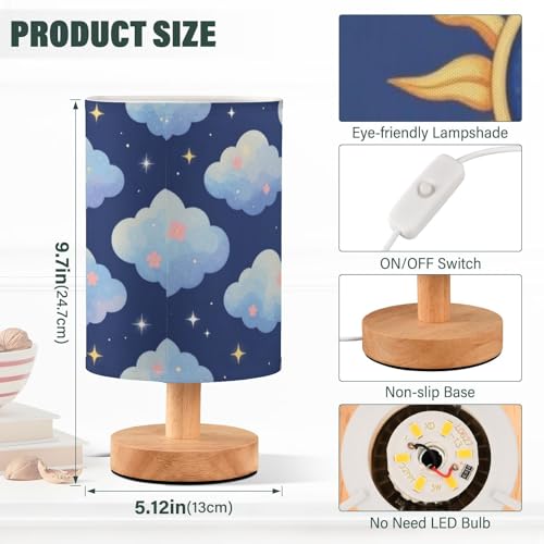 Lámpara de mesa GuoChe con base de madera y pantalla de lino miniatura 3