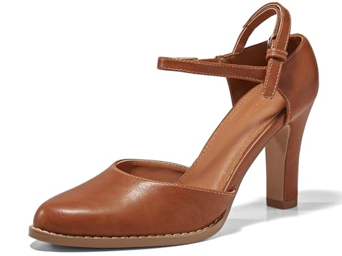 Coutgo Womens Chunky High Heels Closed Pointed Toe Ankle Strap Pumps Vintage D'Orsay Dress Party...