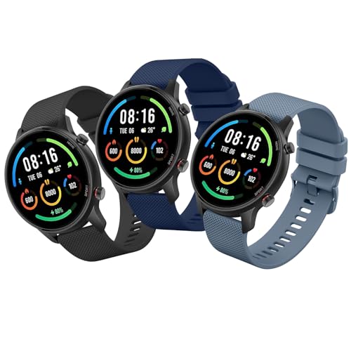 Mugust 3 Piezas Correas para Xiaomi Mi Watch S1/S1 Active - Silicona Pulseras 22mm para Mujer/Hombre (Negro/AzulGris/Azul)