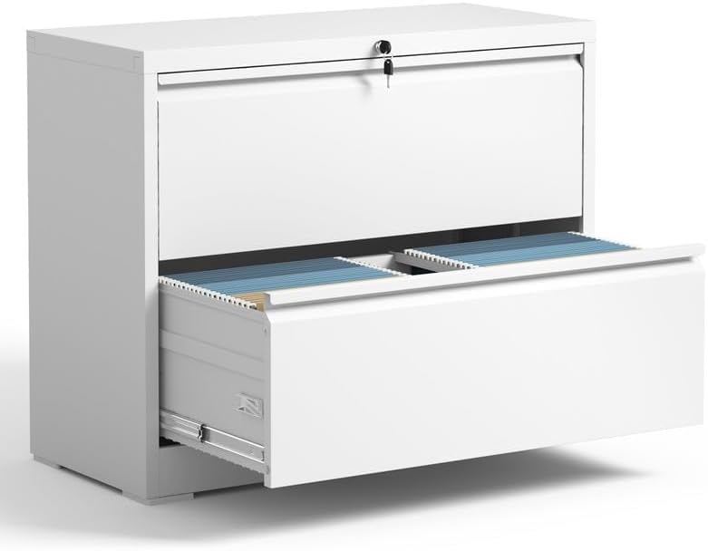 Archivador lateral con cerradura, archivadores de metal para oficina en casa, tamaño legalcarta A4, archivador con gabinete de almacenamiento de 2