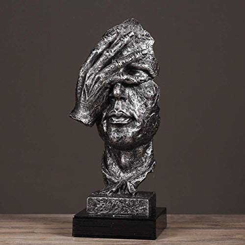 Abstract Creative The Thinker Statue,Hand and Face Statues Sculptures Desk Decorations Art Ornaments Figurine for Home Living Room Decor-f 14x12x33cm(6x5x13inch)