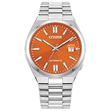 Citizen Orologio da uomo automatico sportivo di lusso Tsuyosa cinturino in acciaio inossidabile argentato quadrante arancione riserva di carica 42 ore funzione Hack (Modello: NJ0151-53Z)