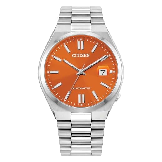 Citizen Men's Automatic Tsuyosa Sport Luxury Watch, Silver-Tone Stainless Steel Bracelet, Orange Dial, 42 Hour Power Reserve, Hack Feature (Model: NJ0151-53Z)