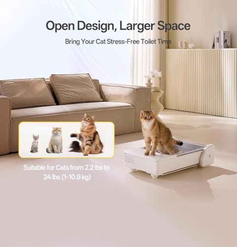 Image of UBPET Open-Top Automatic Cat Litter Box, Self Cleaning Litter Box for Multiple Cats, Weight Sensors Safety Protection, Smart APP Control, Odor-Free Waste Disposal, Works with Bentonite Mineral Litter