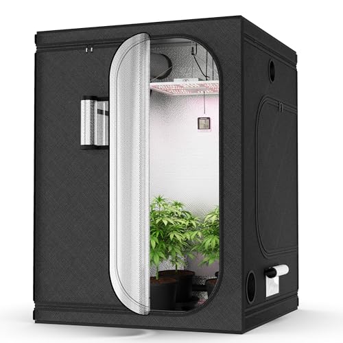 iPower 60' x 60' x 78' Hydroponic Water-Resistant Grow Tent, Removable Floor Tray and Tool Bag, with Observation Window, for Indoor Plant Seedling, Propagation, Blossom, Black