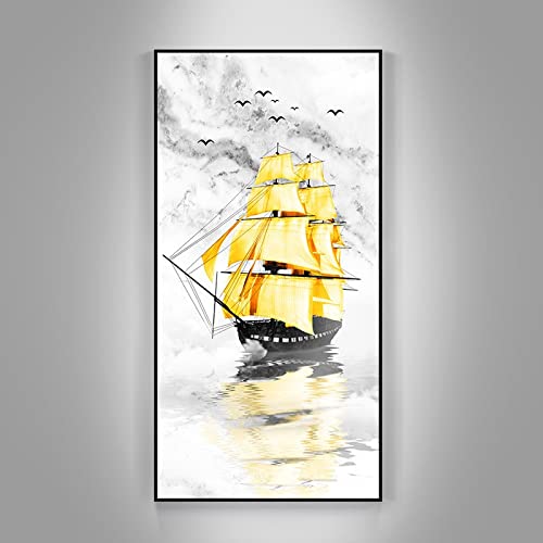 Point de croix la artisanal sur tissu en toile grand navire de 50x140cm