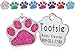 Laser Engraving Glitter Paw Pet ID Tags Custom Personalized for Dog & Cat Paw Print Tag (Pink)