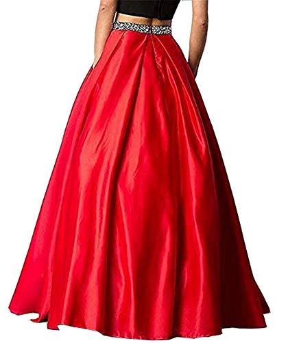 Honeydress Women's Long Taffeta Beaded Skirt A-line Prom Party Skirt with Pockets2