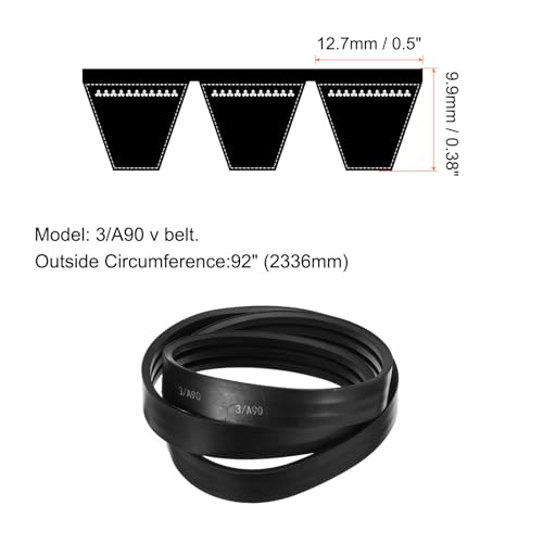 Image of uxcell 3 /A90 or 3 /4L920 Banded V-Belt Classic Wrapped Rubber, 3 Banded /3 Ribs, A Profile, 90 inch(2286mm) Inside Circumference