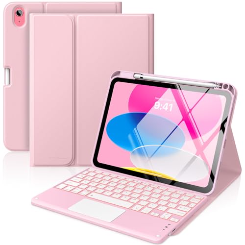 MoKo Touchpad Hülle mit Tastatur für iPad (A16) 11/10 Generation, Rosa – Ansicht 1