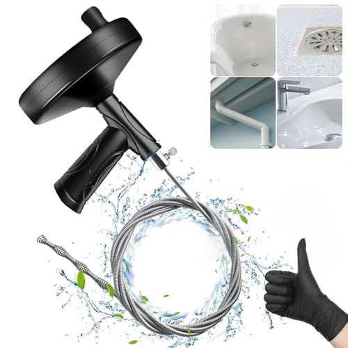 Drain Snake Auger 33 Feet, Plumbing Snake Drain Hair Clog Removal Tool, Heavy Duty Toilet Snake Auger, Sink Unclogger Drain Cleaner Tool for Bathroom Kitchen Tub Shower Clog Remover with Gloves