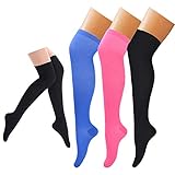Compression Socks (3 Pairs) Knee High Compression Sock for Women & Men Best Stockings for Running, Athletic, Cycling, Flight Travel, Pregnancy (Black+Blue+Red, Large/X-Large)