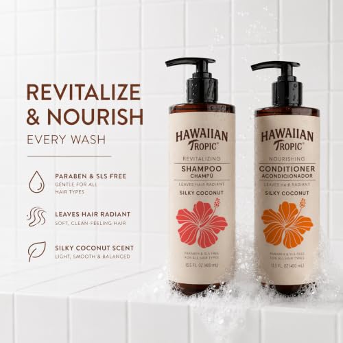 Hawaiian Tropic Shampoo and Conditioner Set, Silky Coconut, 13.5 fl oz Each - image 2