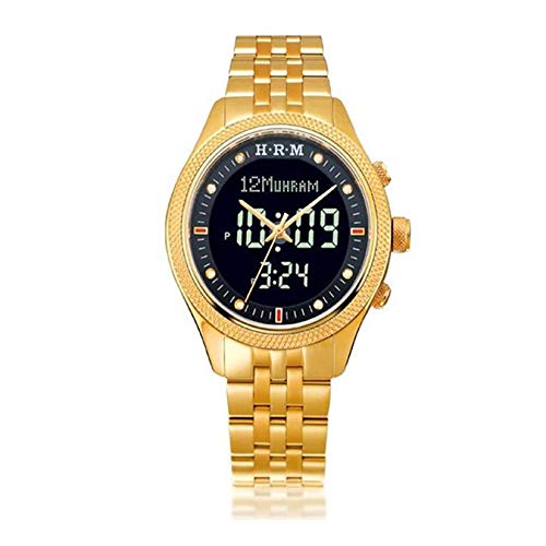 HXZB Stainless Steel Azan Wrist Watch Qibla Compass Worldwide Prayer Time Islamic Ramadan Muslim Gift Watch
