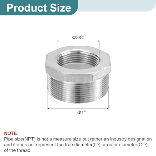 Image of uxcell 1Pcs 3 /4 inch Male to 1 /8 inch Female NPT 304 Stainless Steel Reducer Hex Bushing