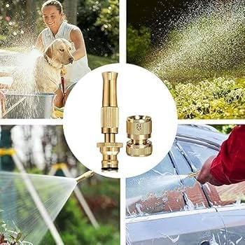 Image of Adjustable Brass Hose Nozzle - High Pressure Jet Spray for Gardening, Hose Pipe, Carwash, and Outdoor Cleaning(Spray Gun)