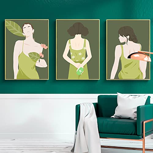 Toile peinture robe verte tableau abstrait haut de gamme sans cadre