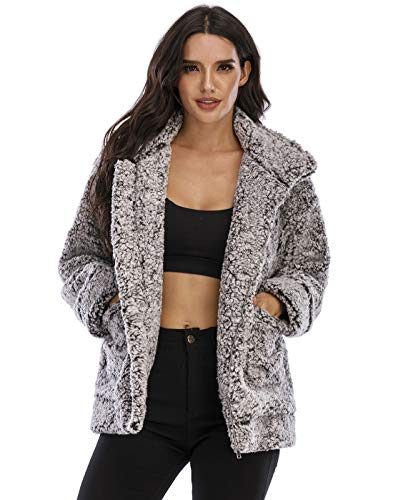 Comeon Women's Faux Fur Jacket Shaggy Jacket Winter Fleece Coat Outwear Shaggy Shearling Jacket (Black White, Small)