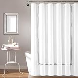Lush Decor Hotel Collection Shower Curtain Single 72' W x 72' L White & Black - White Shower Curtains for Bathroom - Bathroom Curtain - Modern Decor