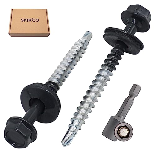 SKIR'CO (200 pcs) Painted Roofing Screws 4.8 x 50 mm, Hex Head, Self-Drilling Screws With EPDM Washers (Anthracite Grey, RAL 7016) - Image 2
