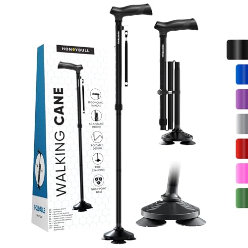 Walking Cane for Men & Women (Black) Foldable, Adjustable, Heavy...